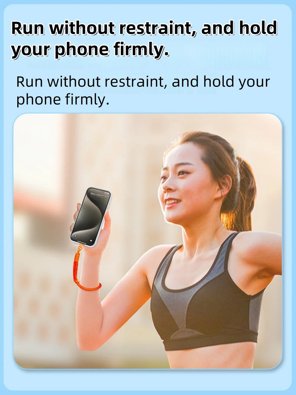 Orange polyester phone wrist lanyard for secure, hands-free running hold
