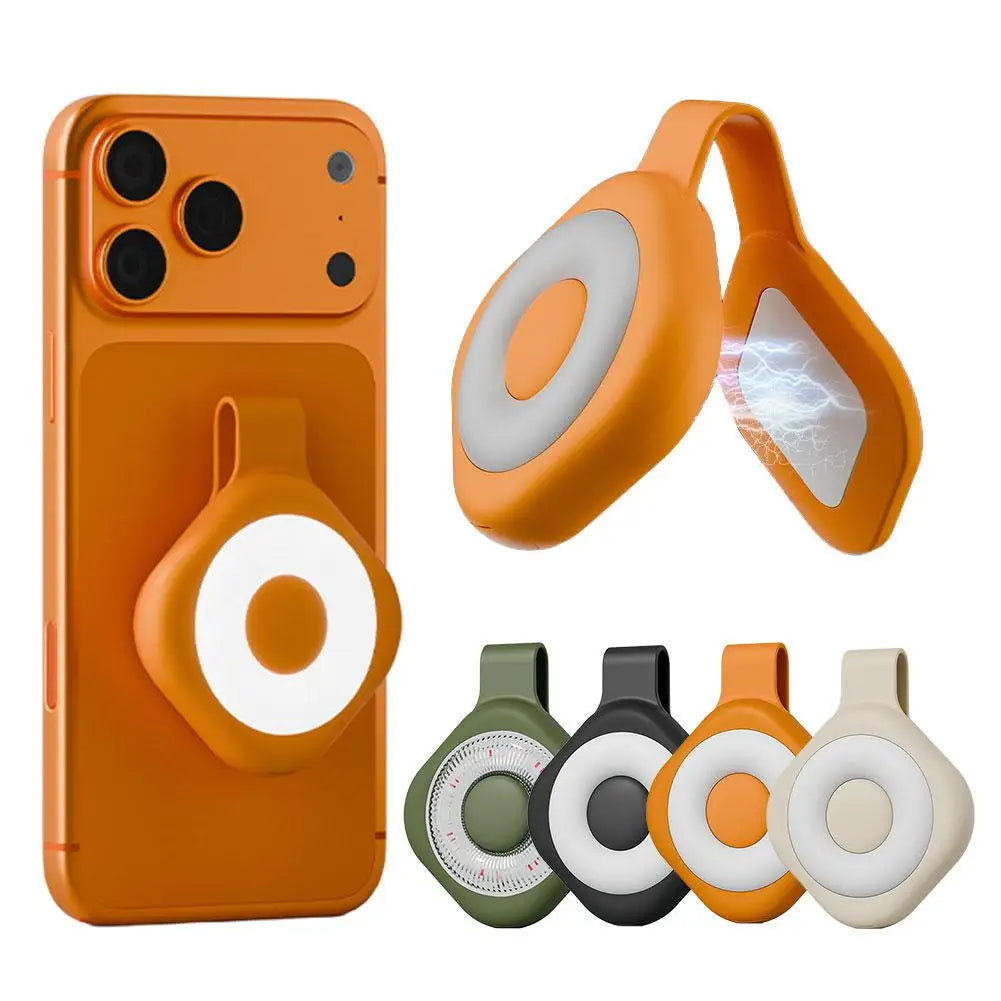 Orange magnetic LED phone fill light with glowing circular ring