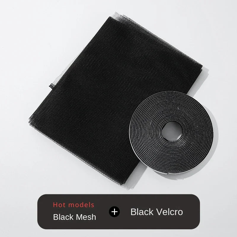 Black mosquito screen mesh sheet with matching velcro roll