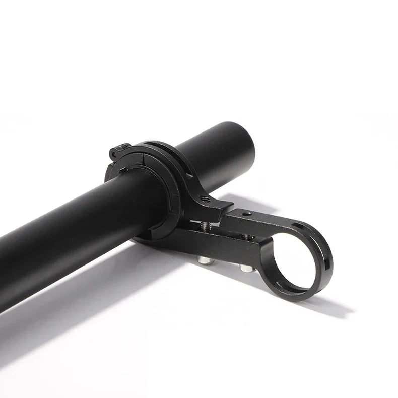 Handlebar light bracket extender clamp with curved mounting ring and screw holes