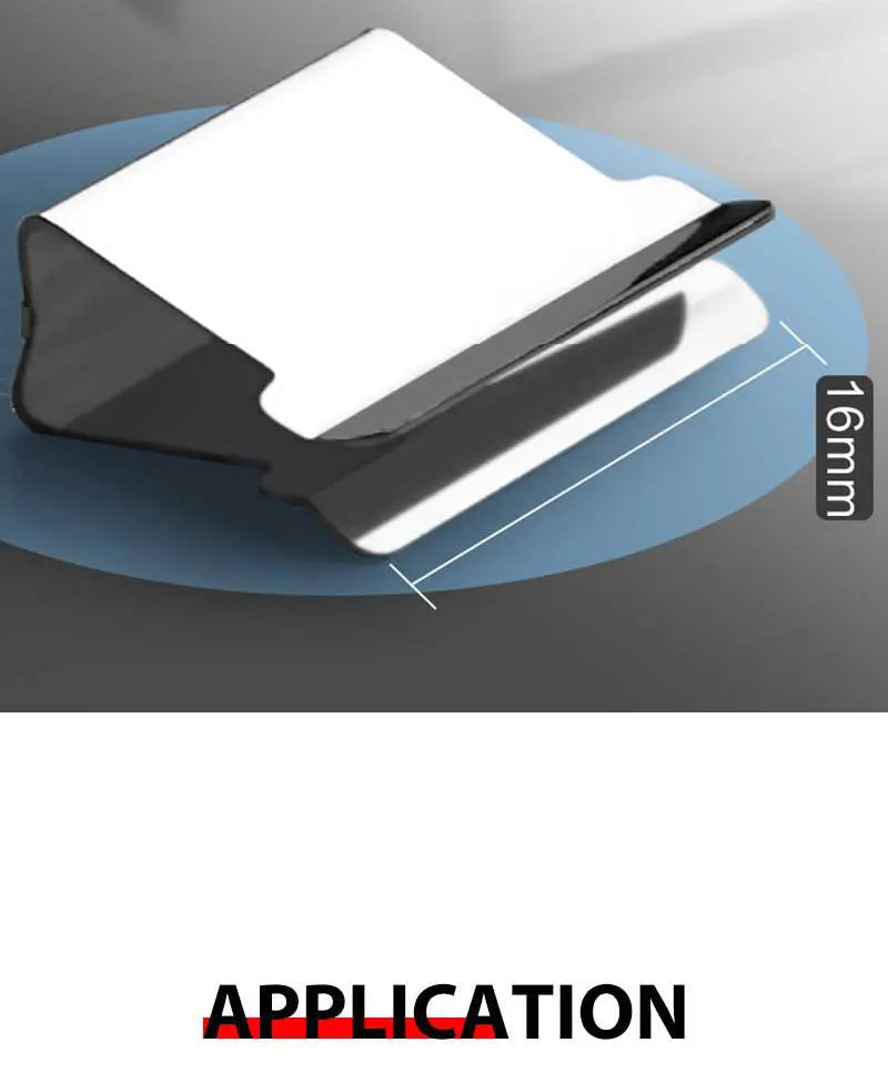 Mini traceless push stapler clip on paper, showing 16 mm measurement