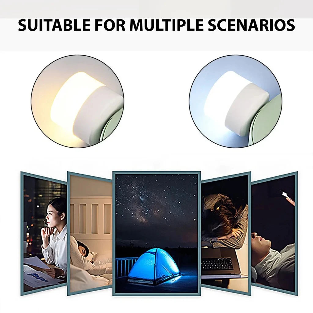 Round mini USB night light showing warm and cool light effects
