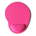 Pink mouse pad with curved wrist rest, smooth surface ergonomic support