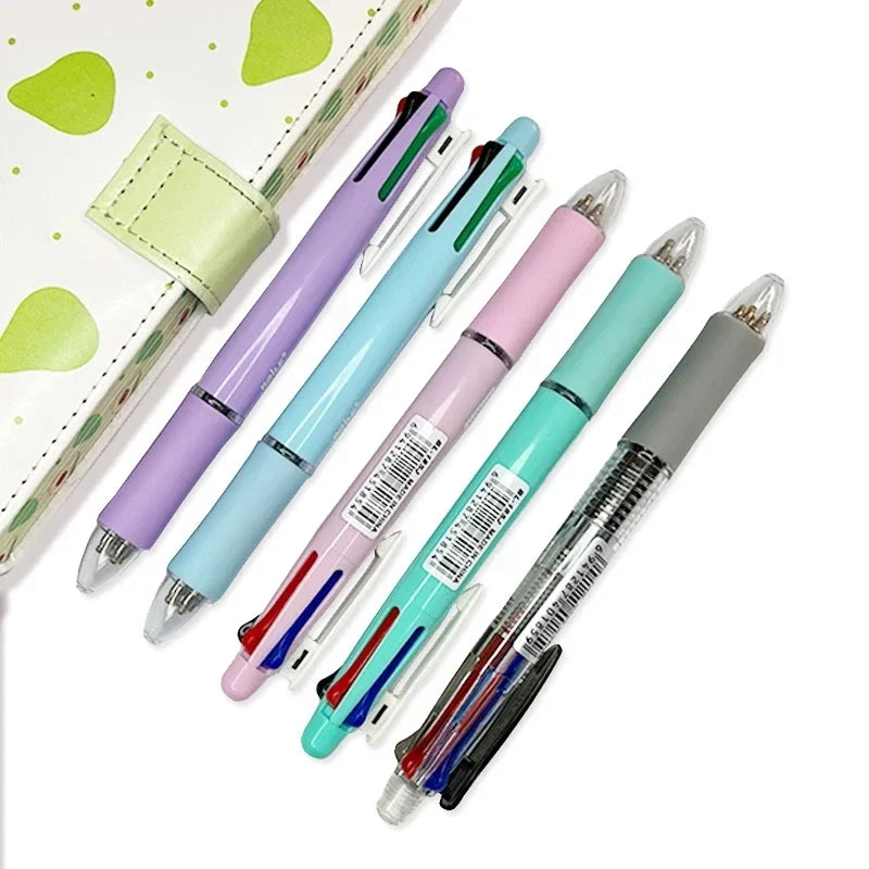 Colored ballpoint pen set with six pens: purple, light blue, pink, mint, green, and grey tips