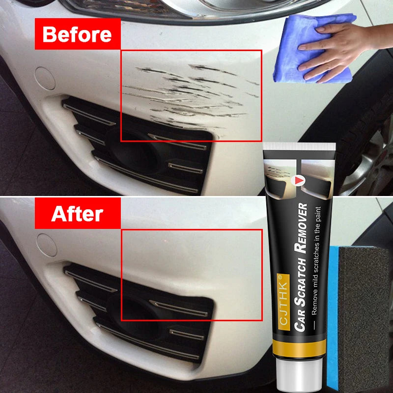Car paint scratch remover tube with applicator sponge for auto body polishing