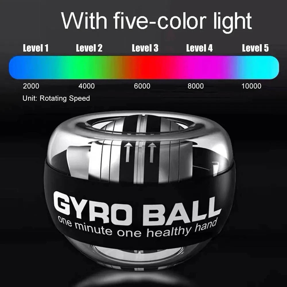 LED gyro wrist force ball with rotating speed levels on metal housing