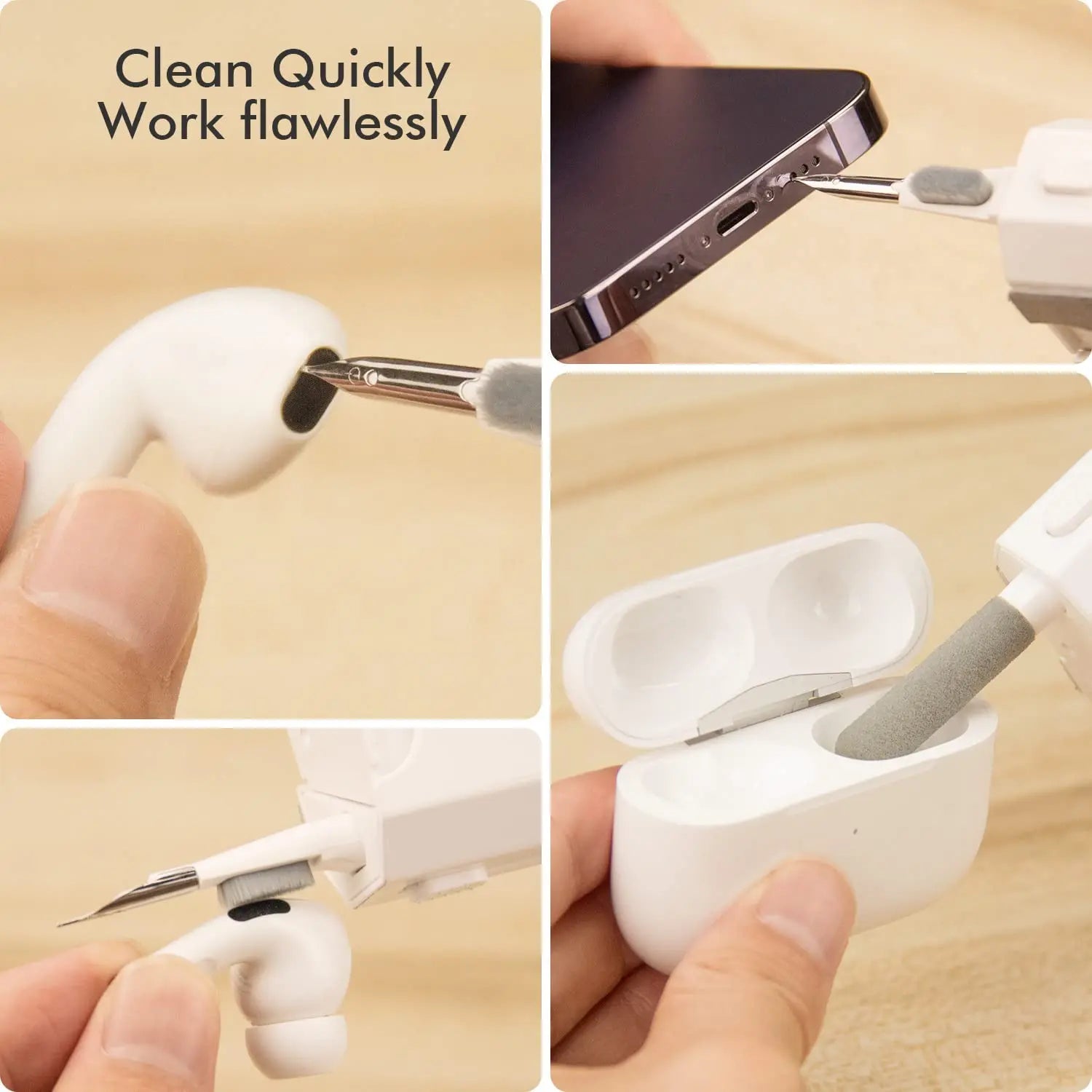 Assorted phone and screen cleaning brushes with applicator tips