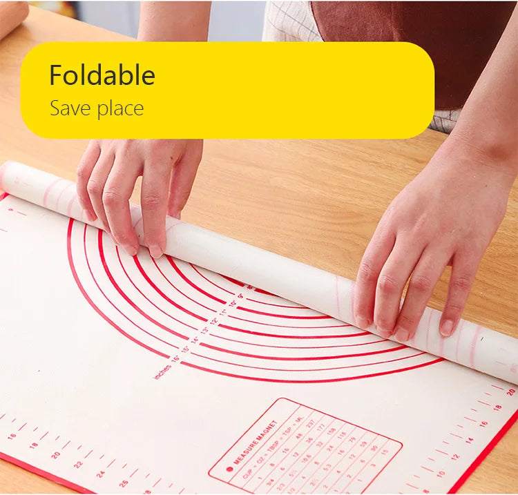 Foldable silicone baking mat rolled up for compact storage