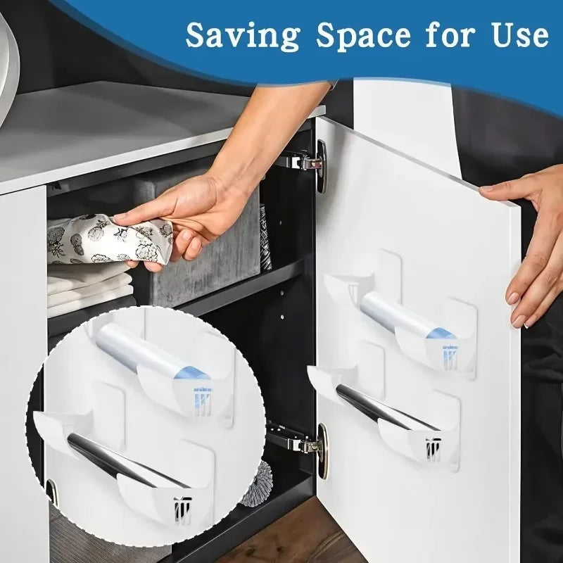 Cabinet wall-mounted trash bag holder, white plastic bracket holding bag rolls