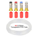 PTFE tube kit with brass pneumatic connectors, hex nuts, red caps, and clear PTFE tube