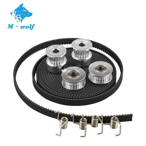 GT2 timing pulley belt kit with five toothed pulleys and tensioner springs