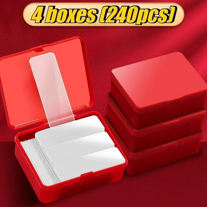 Double-sided adhesive tape pads kit: red open case showing clear strip and layered white adhesive pads