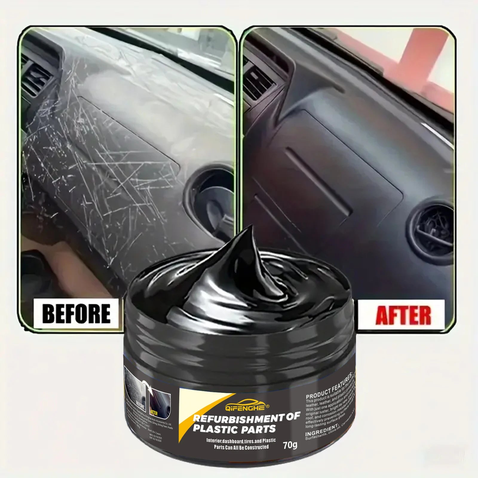 Refurbishing plastic parts cream jar with glossy black surface, 70g container