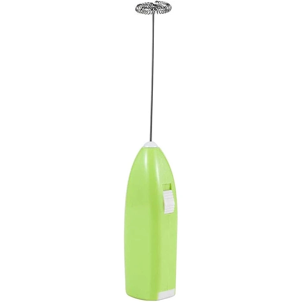 Battery powered mini milk frother with whisk beater, lime green body