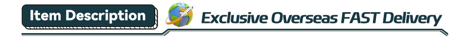 Delivery banner graphic with item description bar and overseas fast delivery icon