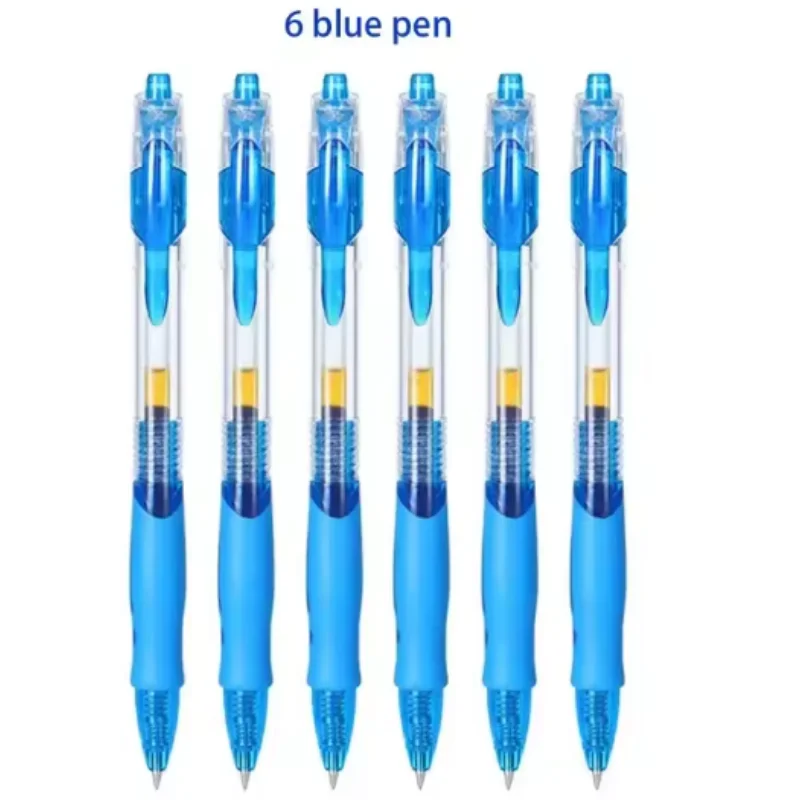 Retractable gel pen set with blue pens, translucent barrel and blue ink