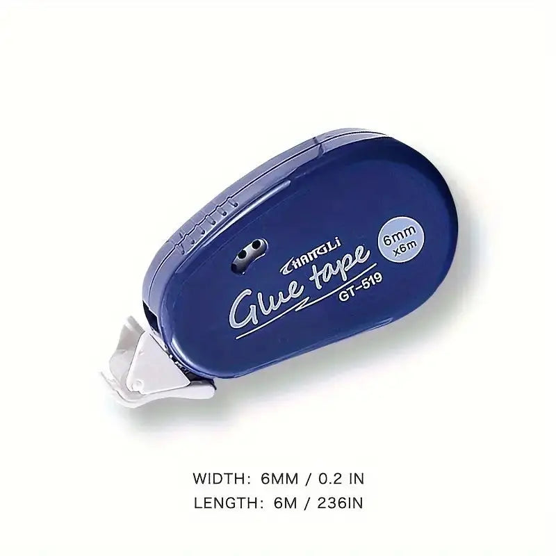 Blue double-sided adhesive glue tape dispenser, width 6mm, length 6m