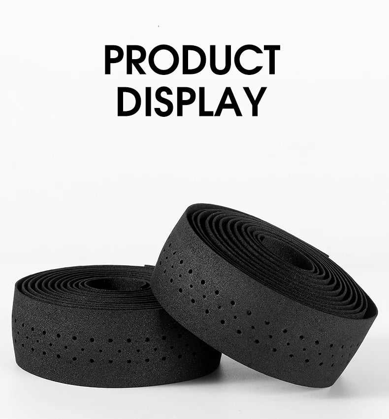 Black bicycle handlebar tape rolls with perforated grip texture for MTB or road use