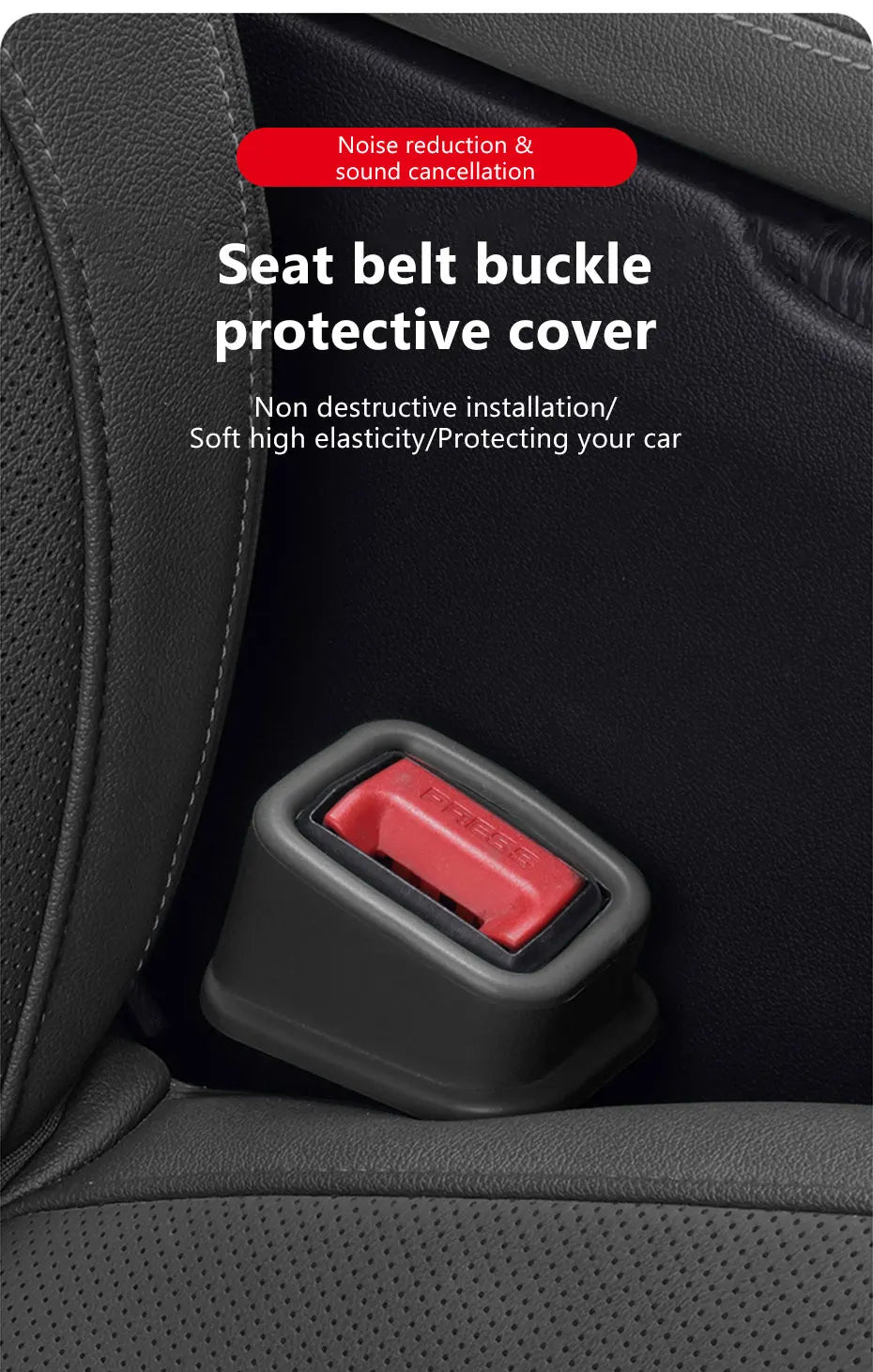 Black seat belt buckle protective cover over buckle on car seat