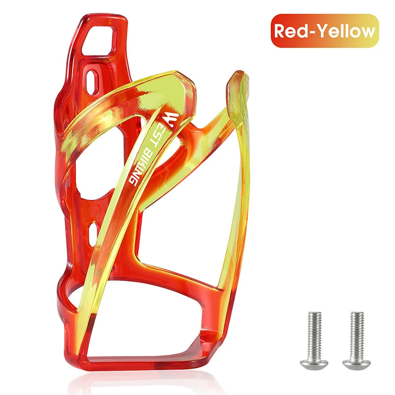 Red-yellow gradient bicycle water bottle cage with mounting screws, ultralight bike holder