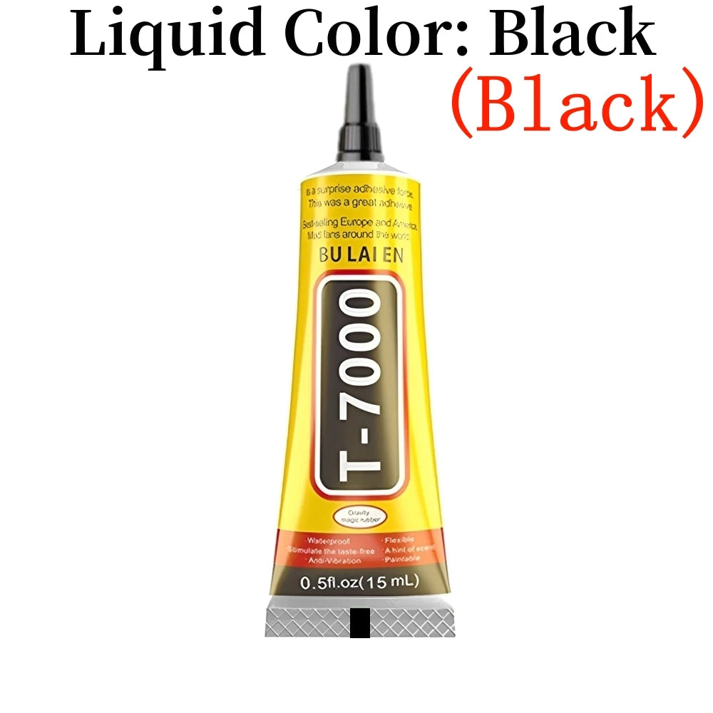 T-7000 contact repair adhesive tube labeled for black liquid, with needle applicator cap
