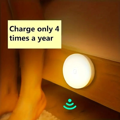 Round motion sensor LED night light with warm glow, white housing