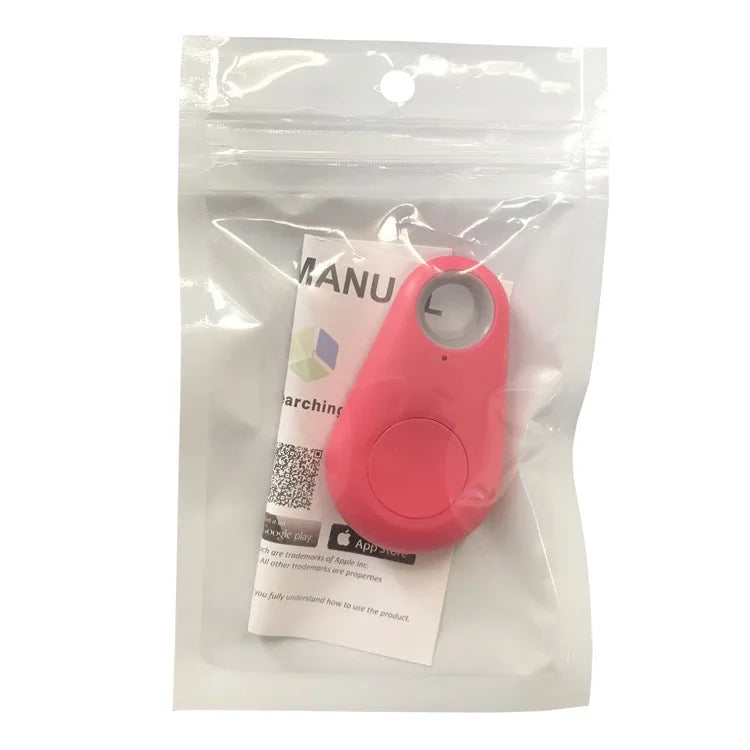 Red pink Bluetooth anti-lost tracker key fob in clear plastic pouch with card