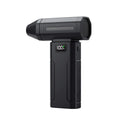 Black handheld electric fan blower with mesh front grille and power display