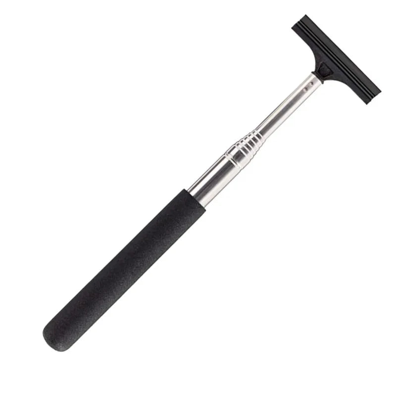Telescopic car mirror cleaning wiper with black foam grip and rubber blade