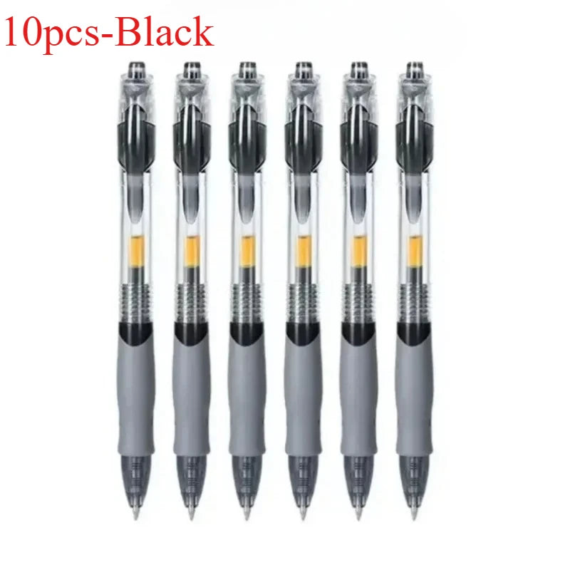 Retractable gel pen set with black pens, translucent top and black ink