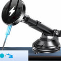 Black dashboard magnetic wireless car phone charger with suction base and magnetic disc