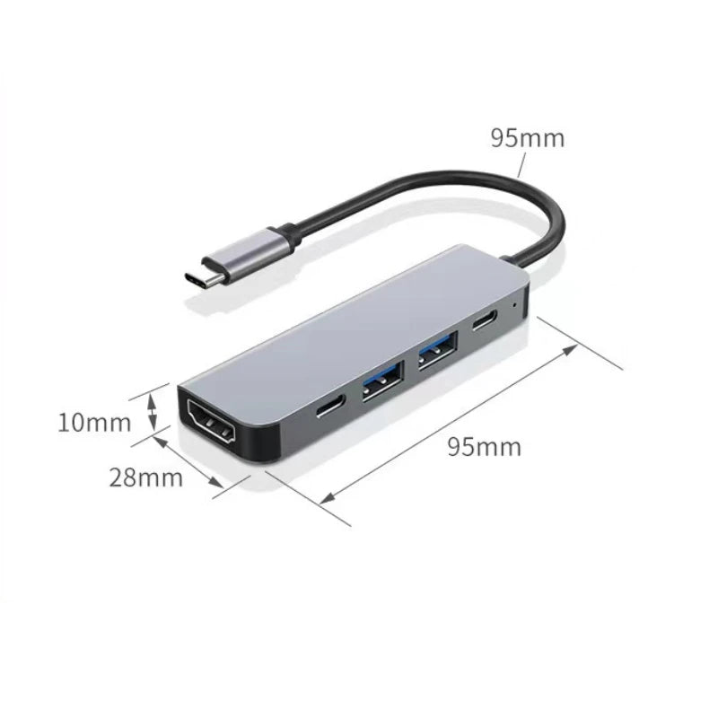 Metal USB-C docking hub with HDMI port and multiple USB ports on both sides