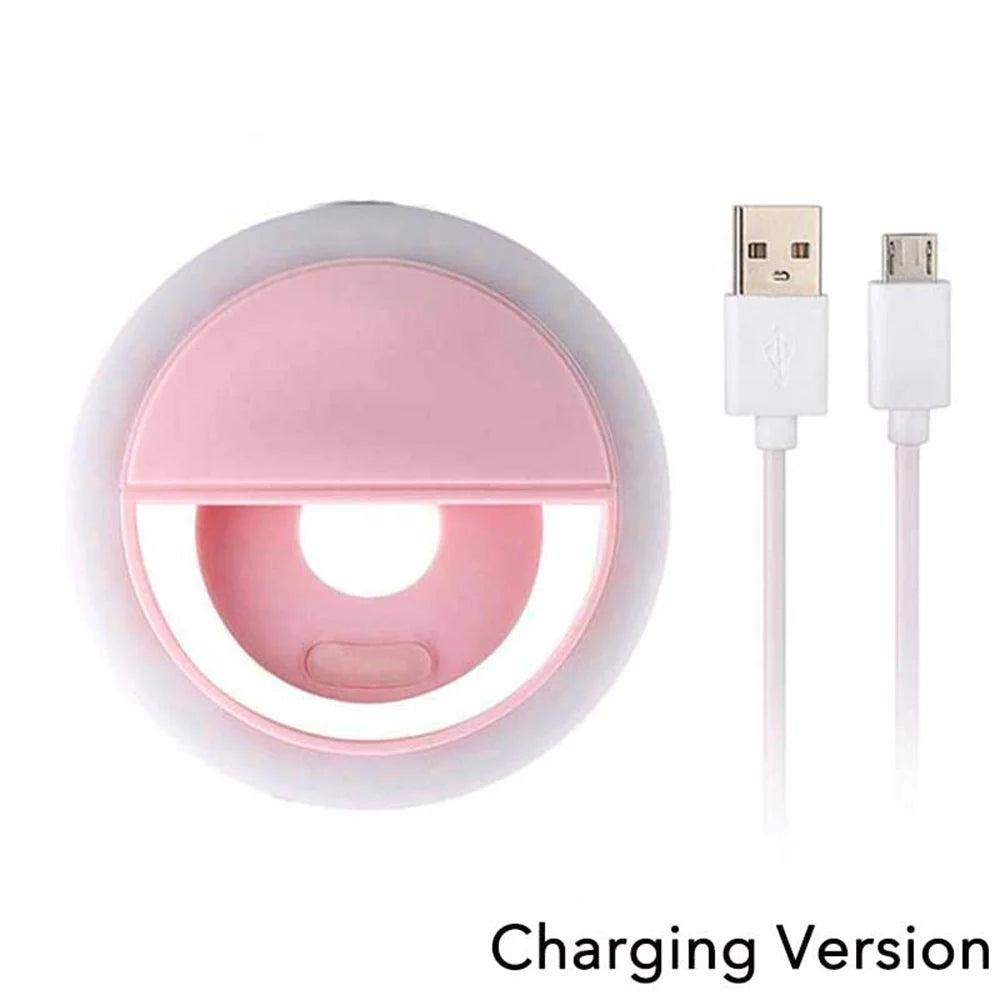 Charging version USB LED selfie ring light with pink light panel and USB cables