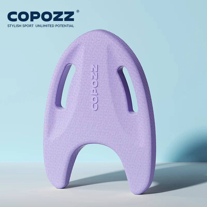 Misty purple EVA swimming floating board with central logo and side hand grips