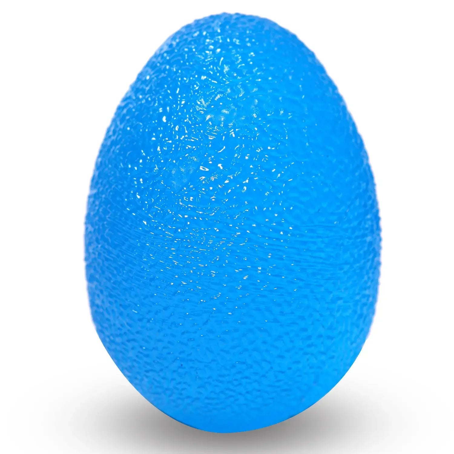 Blue egg-shaped grip strength ball with textured surface