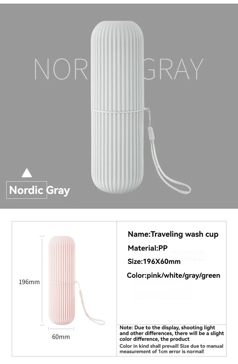 Nordic gray ribbed travel toothbrush holder cup with hanging strap