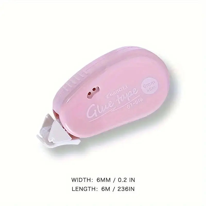 Pink double-sided adhesive glue tape dispenser, width 6mm, length 6m
