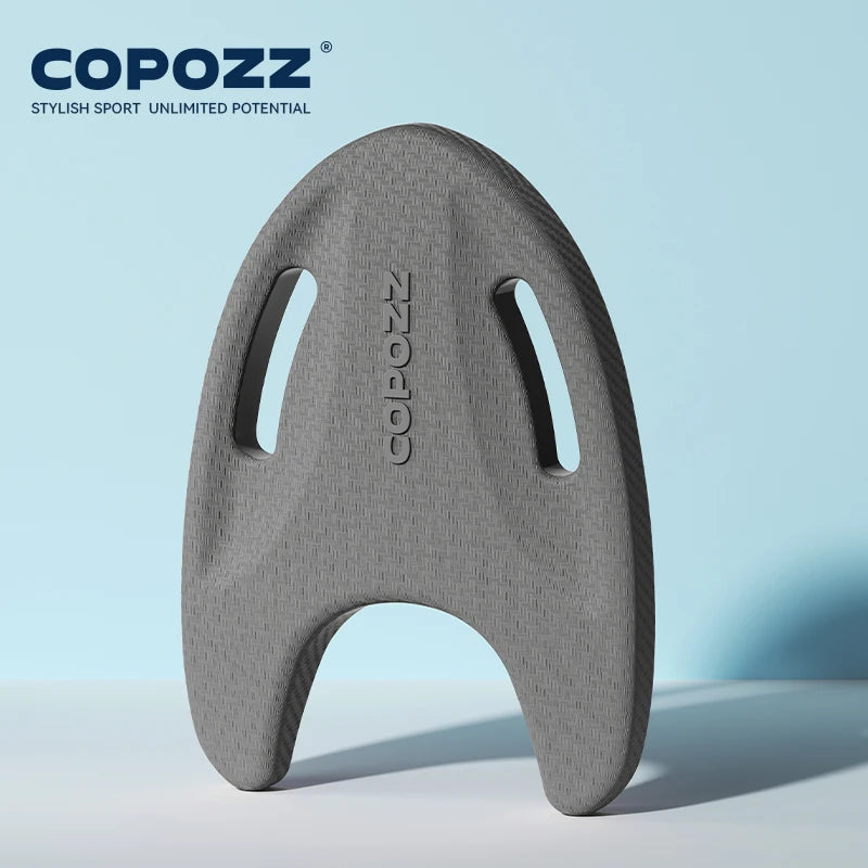 Gray EVA swimming floating board with central logo and side hand grips