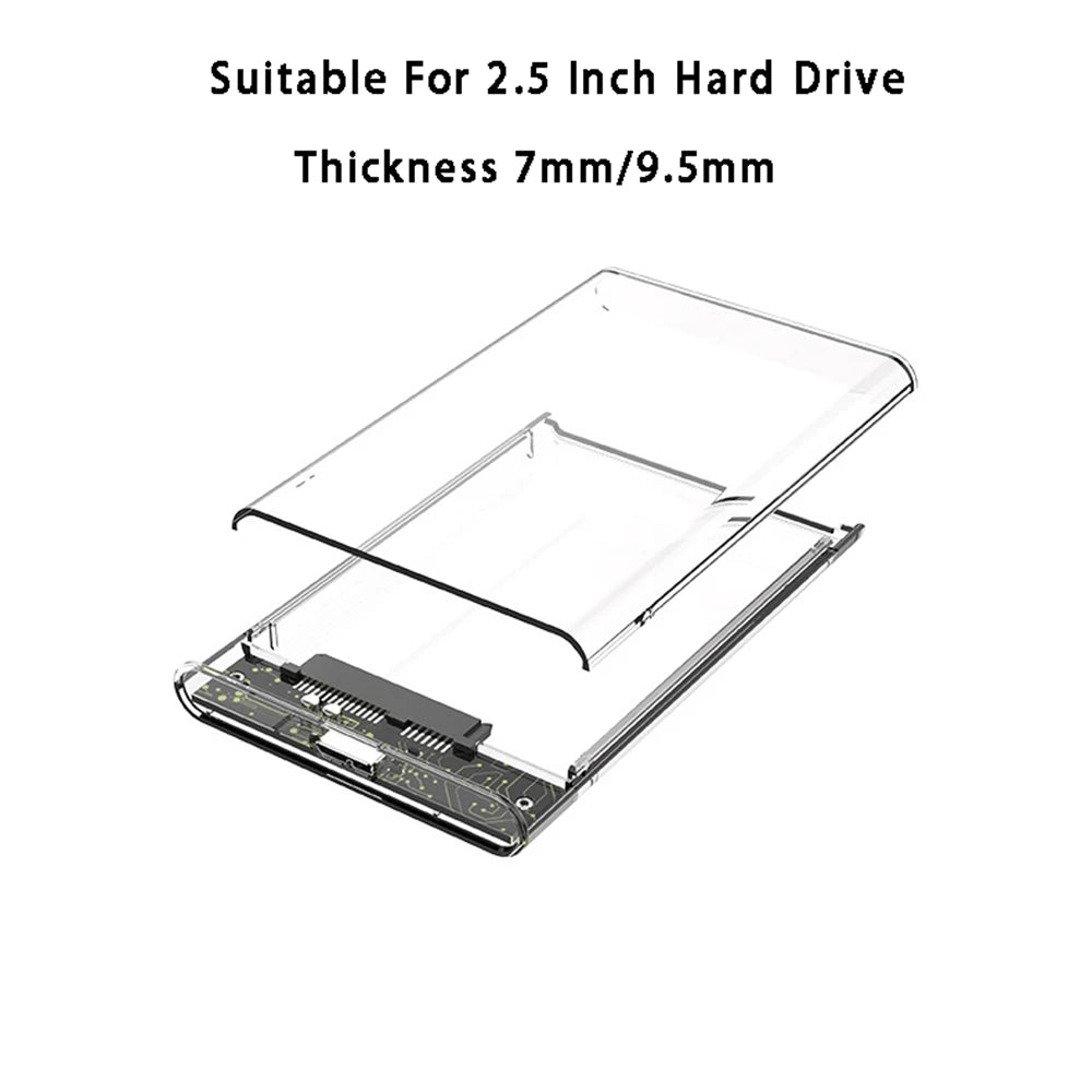 2.5-inch HDD enclosure showing open case frame and SATA drive mounting space