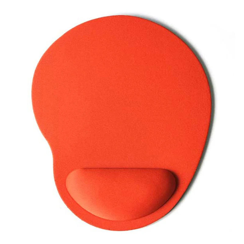 Orange wrist-rest mouse pad with contoured wrist support