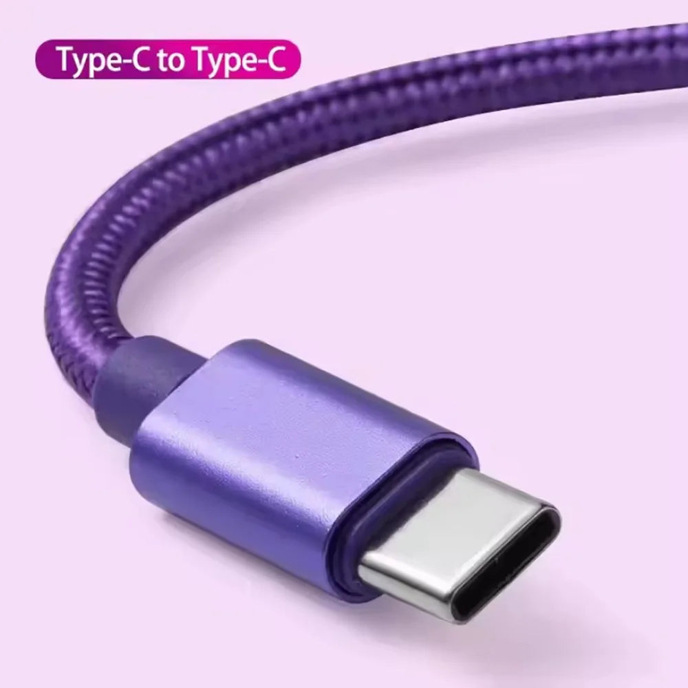 Purple USB-C to USB-C cable with metal Type-C plug and braided sleeve