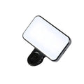 Rectangular pocket LED selfie light with clip and glowing diffuser for front camera photos