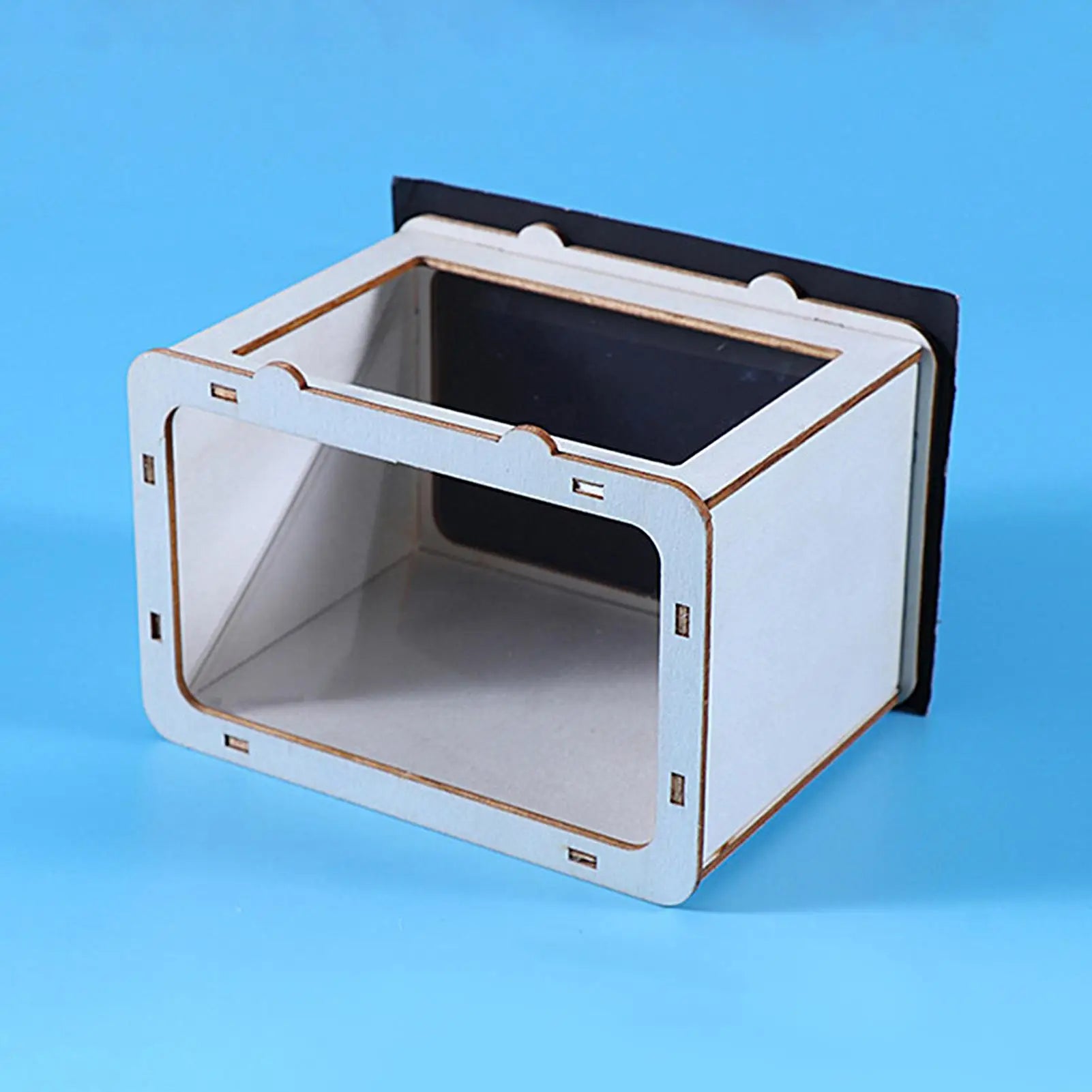 DIY 3D hologram projector with angled open frame, black viewing area