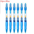 Retractable gel pen set of 10, blue barrels with clip and retractable tips.
