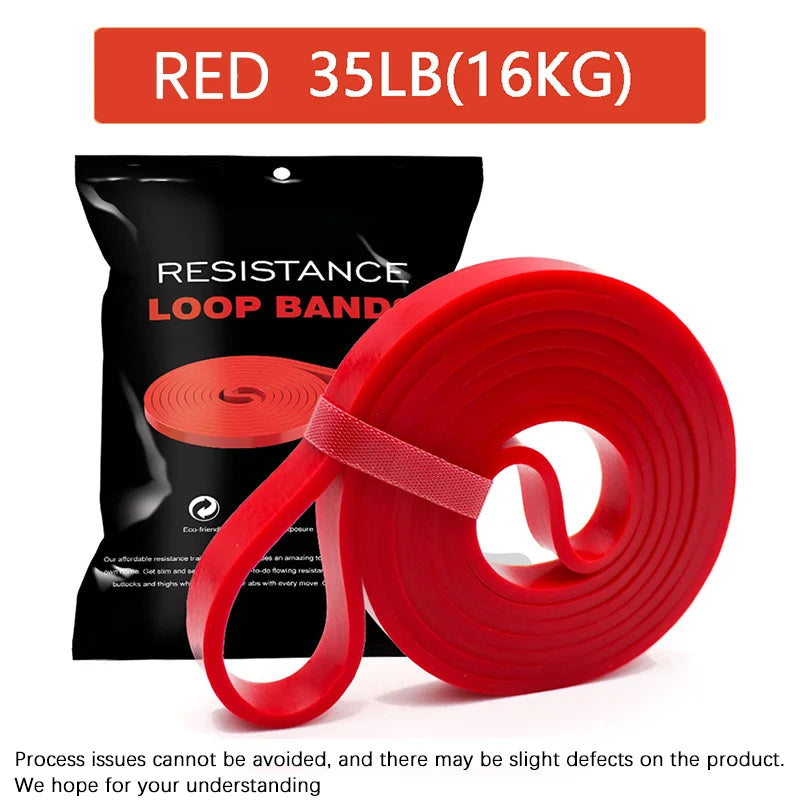 Red resistance loop band with carry pouch, heavy-duty 35 lb (16 kg)