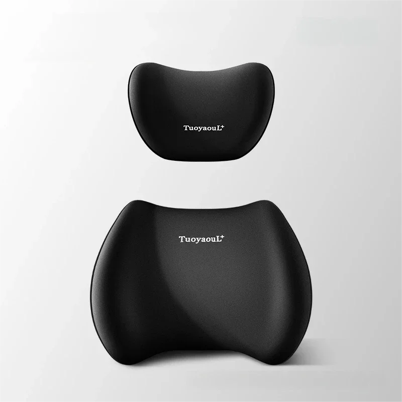 Black memory-foam car headrest and lumbar support pillow set