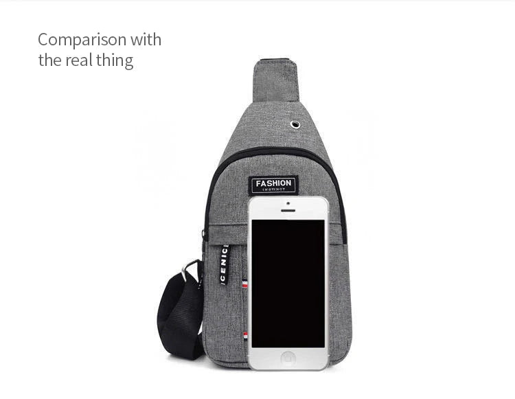 Gray waterproof fanny pack with front phone pouch and adjustable shoulder strap