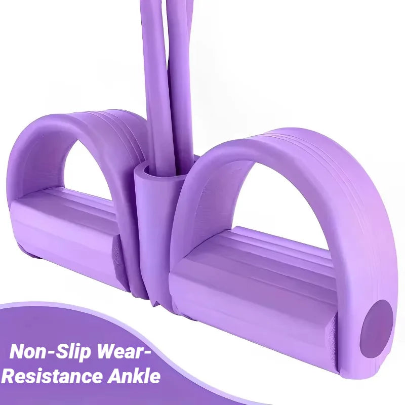 Purple non-slip pedal resistance band base with two molded foot platforms.