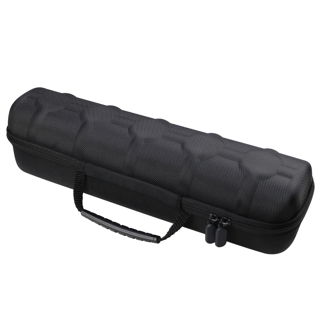 Black textured hard-shell watch case with zip closure and carry strap.