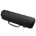 Black textured hard-shell watch case with zip closure and carry strap.